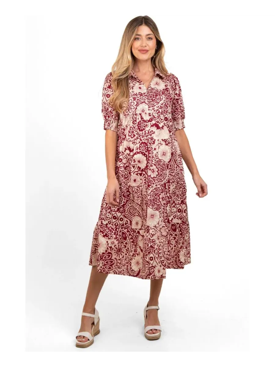 Платье миди с принтом Burgundy Floral Pinkblush — изображение 1 из 4, бордовый