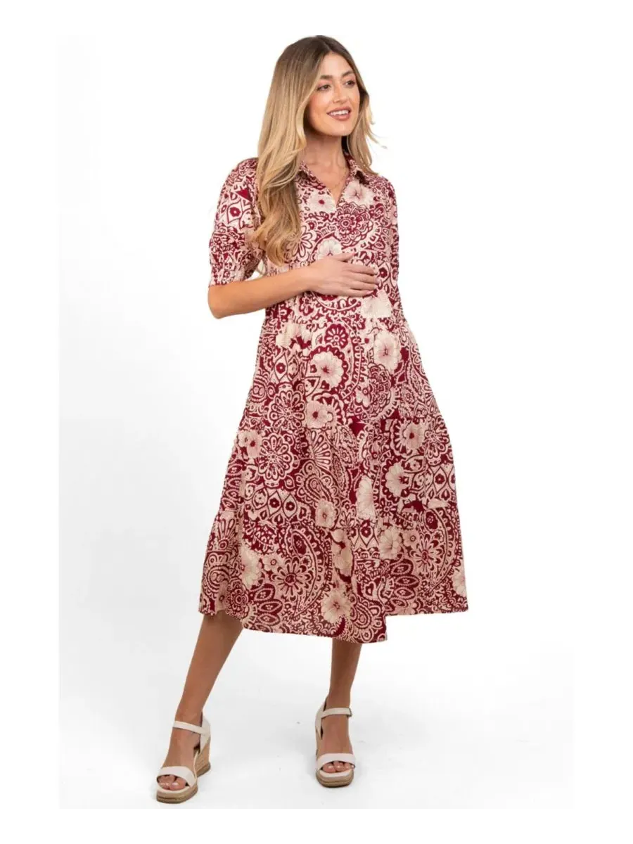 Платье миди с принтом Burgundy Floral Pinkblush — изображение 2 из 4, бордовый