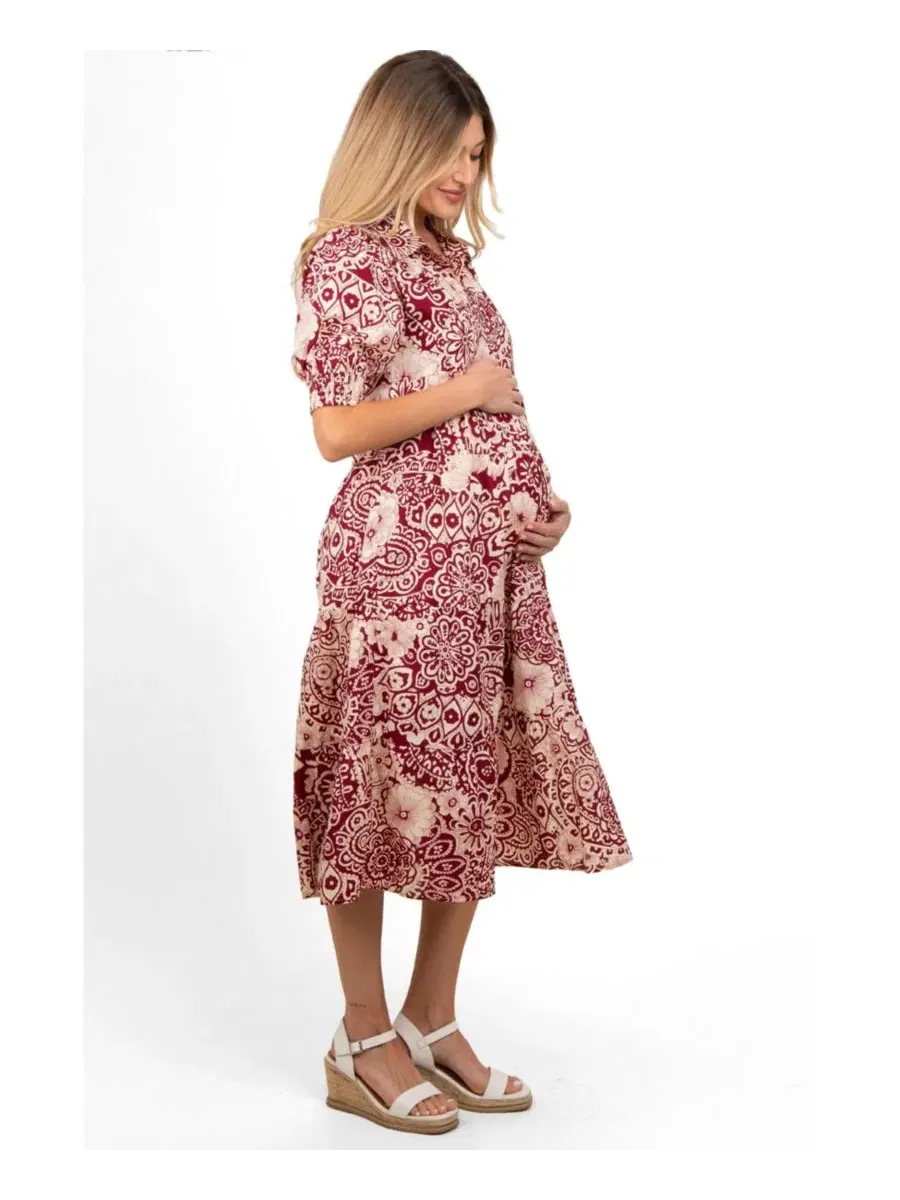 Платье миди с принтом Burgundy Floral Pinkblush — изображение 3 из 4, бордовый