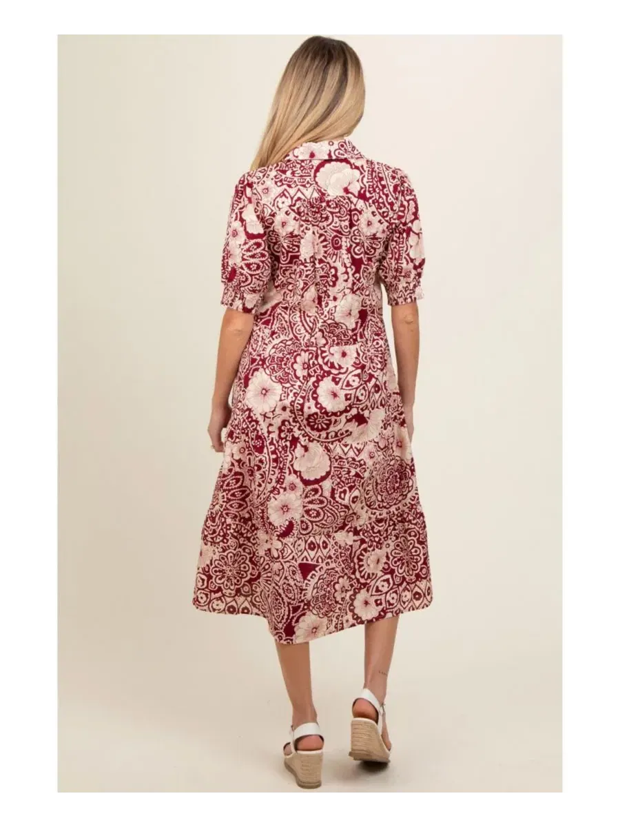 Платье миди с принтом Burgundy Floral Pinkblush — изображение 4 из 4, бордовый