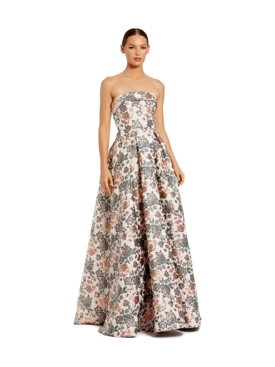 Платье-бальное с цветочным жаккардом, Petite Mac Duggal — изображение 1 из 3, золотистый мульти
