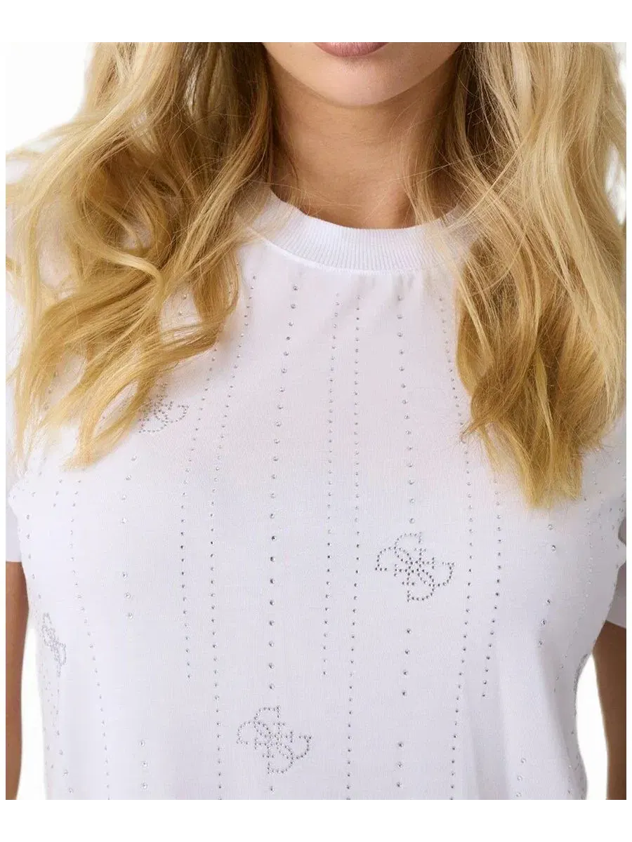 Футболка женская с принтом Diamond-Embellished Logo GUESS — изображение 4 из 5, белый