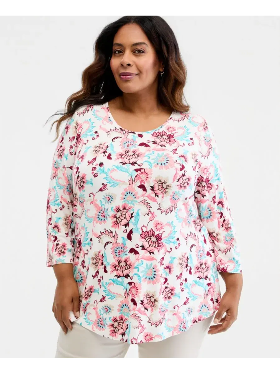 Блуза с принтом Bold Floral Scroll, 3/4 рукав JM Collection