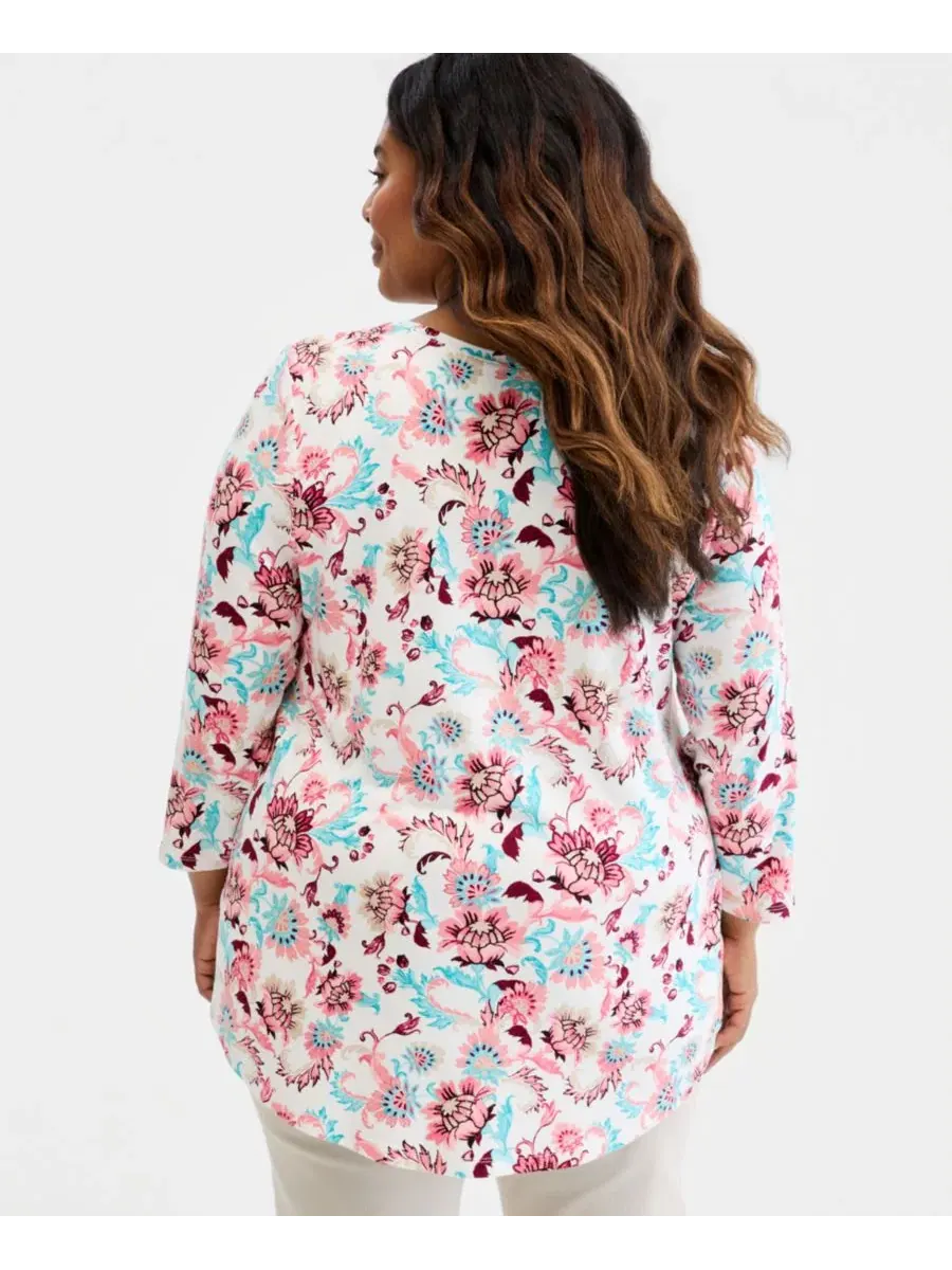 Блуза с принтом Bold Floral Scroll, 3/4 рукав JM Collection — изображение 4 из 4, белый