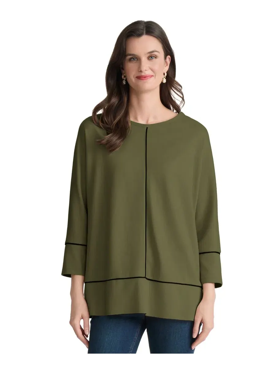Туника с рукавом 3/4 и контрастной окантовкой Petite Dolman-Sleeve Tunic Top Jones New York — изображение 1 из 4, зеленый