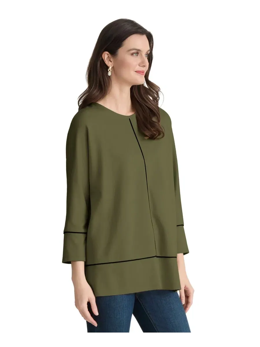 Туника с рукавом 3/4 и контрастной окантовкой Petite Dolman-Sleeve Tunic Top Jones New York — изображение 2 из 4, зеленый