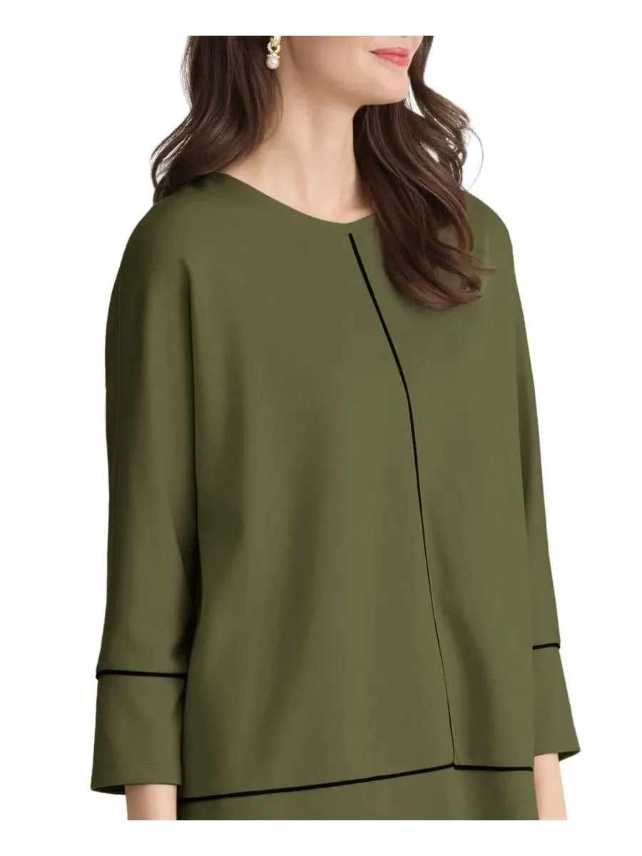 Туника с рукавом 3/4 и контрастной окантовкой Petite Dolman-Sleeve Tunic Top Jones New York — изображение 3 из 4, зеленый