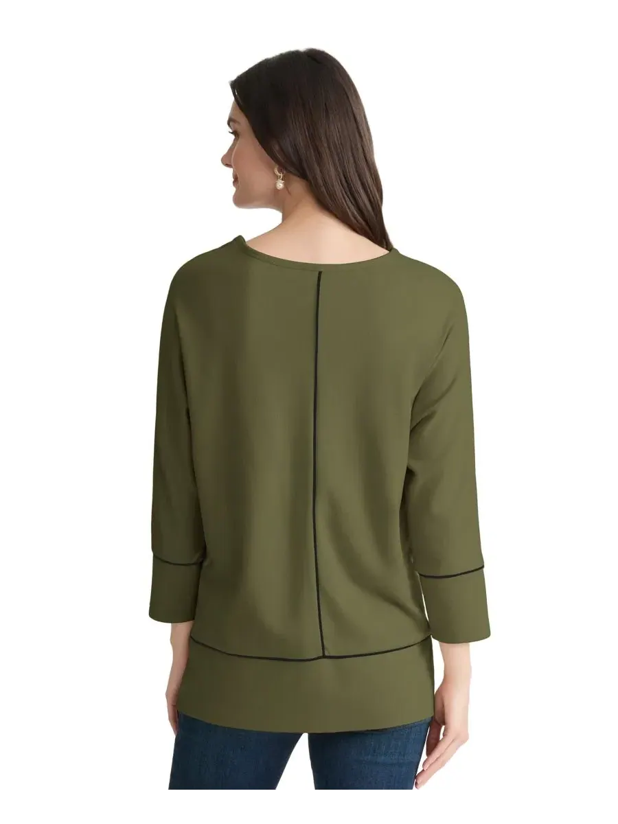 Туника с рукавом 3/4 и контрастной окантовкой Petite Dolman-Sleeve Tunic Top Jones New York — изображение 4 из 4, зеленый