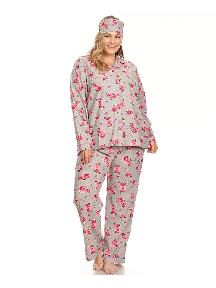 Пижамный комплект из 3 предметов Plus Size White Mark — изображение 1 из 5, серый розовый