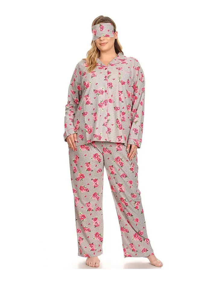 Пижамный комплект из 3 предметов Plus Size White Mark — изображение 3 из 5, серый розовый