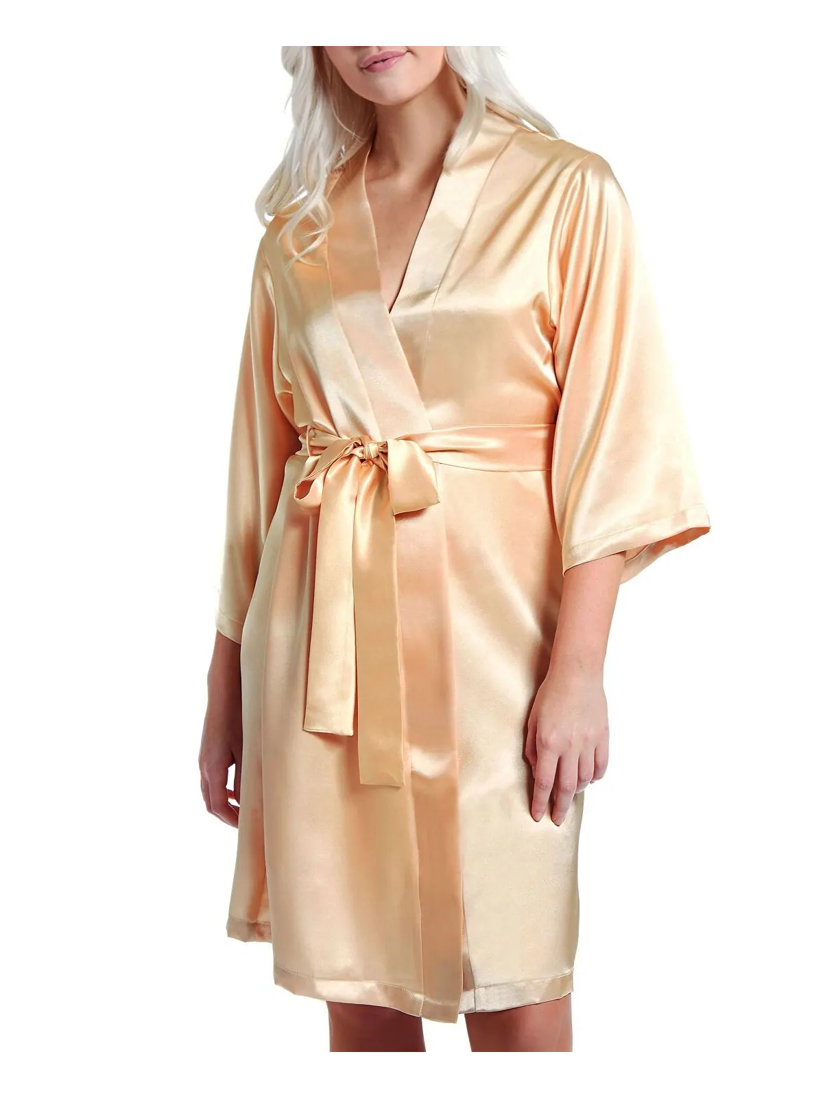 Женский атласный халат marina lux с рукавами 3/4 iCollection — изображение 1 из 2, золотистый