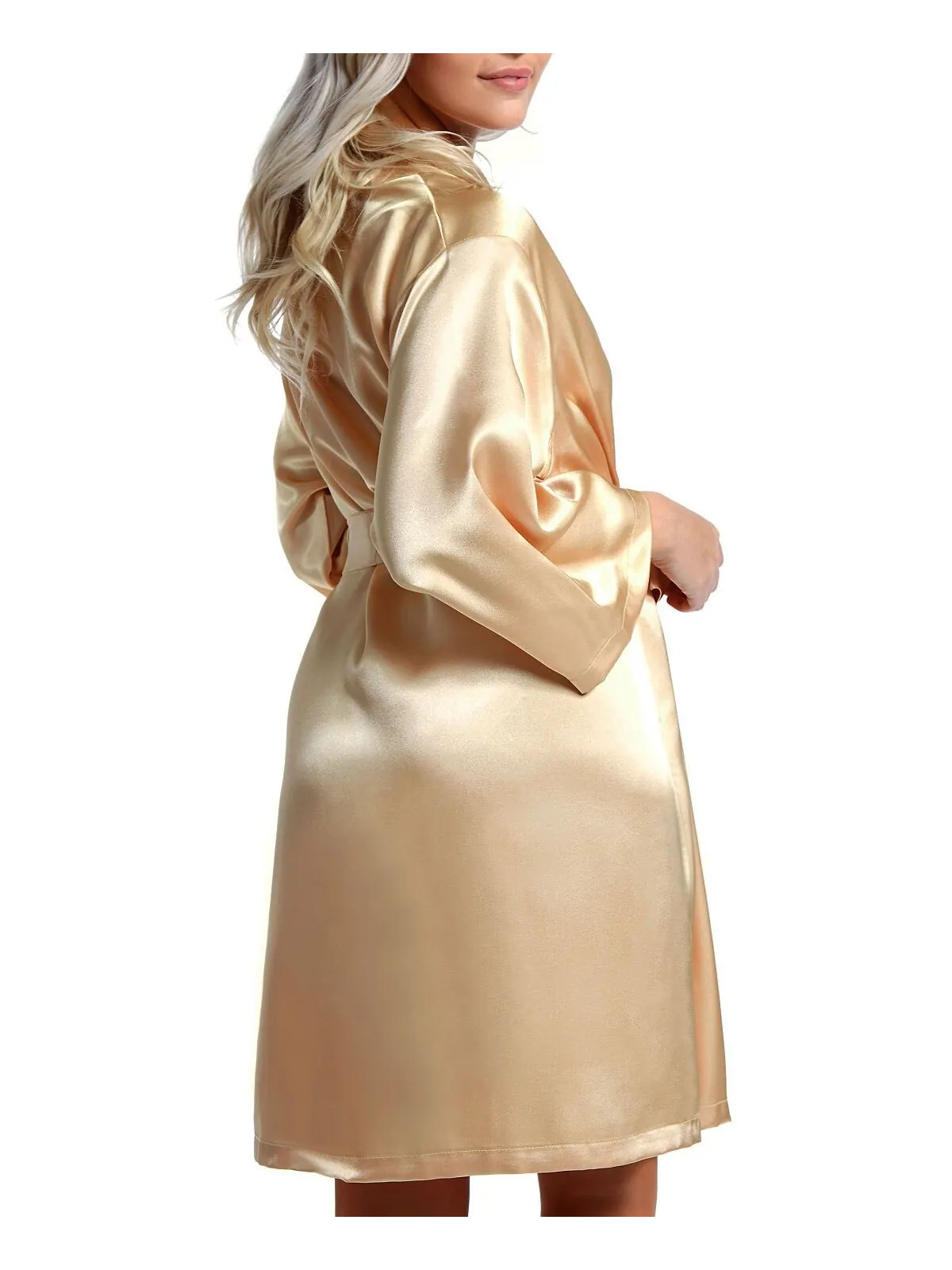 Женский атласный халат marina lux с рукавами 3/4 iCollection — изображение 2 из 2, золотистый
