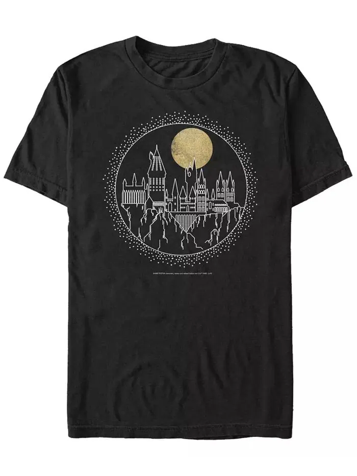 Мужская футболка с коротким рукавом Deathly Hallows 2 Hogwarts Line Art Fifth Sun — изображение 1 из 1, черный