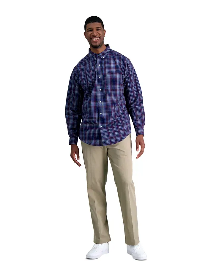 Мужские классические брюки с плоской передней частью Big & Tall Iron Free Premium Khaki Haggar