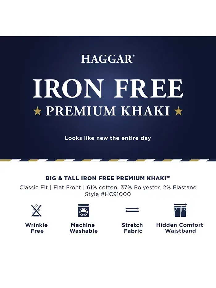 Мужские классические брюки с плоской передней частью Big & Tall Iron Free Premium Khaki Haggar — 7