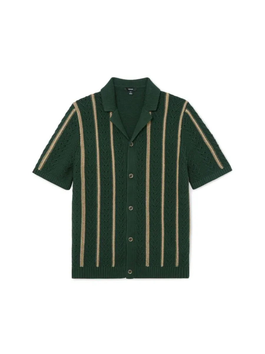 Мужская рубашка Ellingham Cuban Button Through Stitch Interest Stripe REISS — изображение 1 из 5, зеленый
