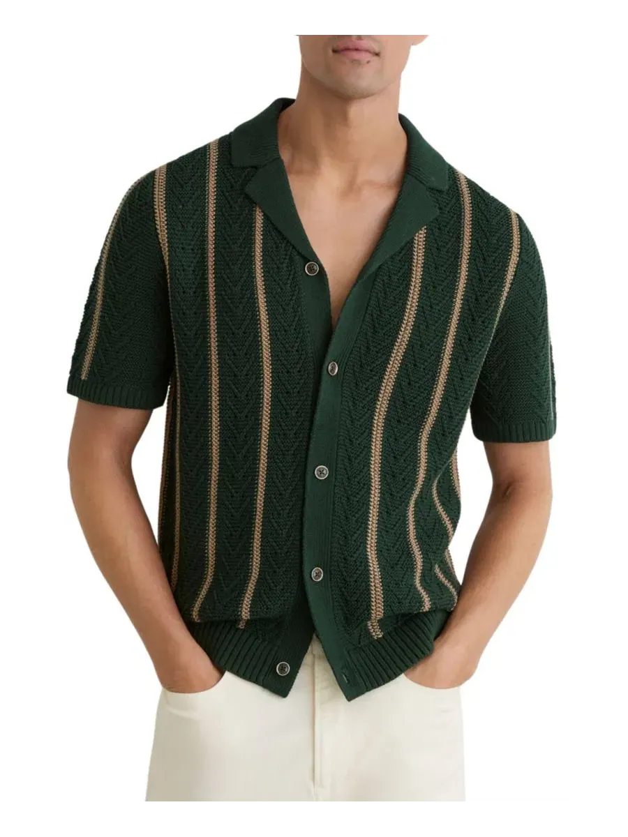 Мужская рубашка Ellingham Cuban Button Through Stitch Interest Stripe REISS — изображение 2 из 5, зеленый