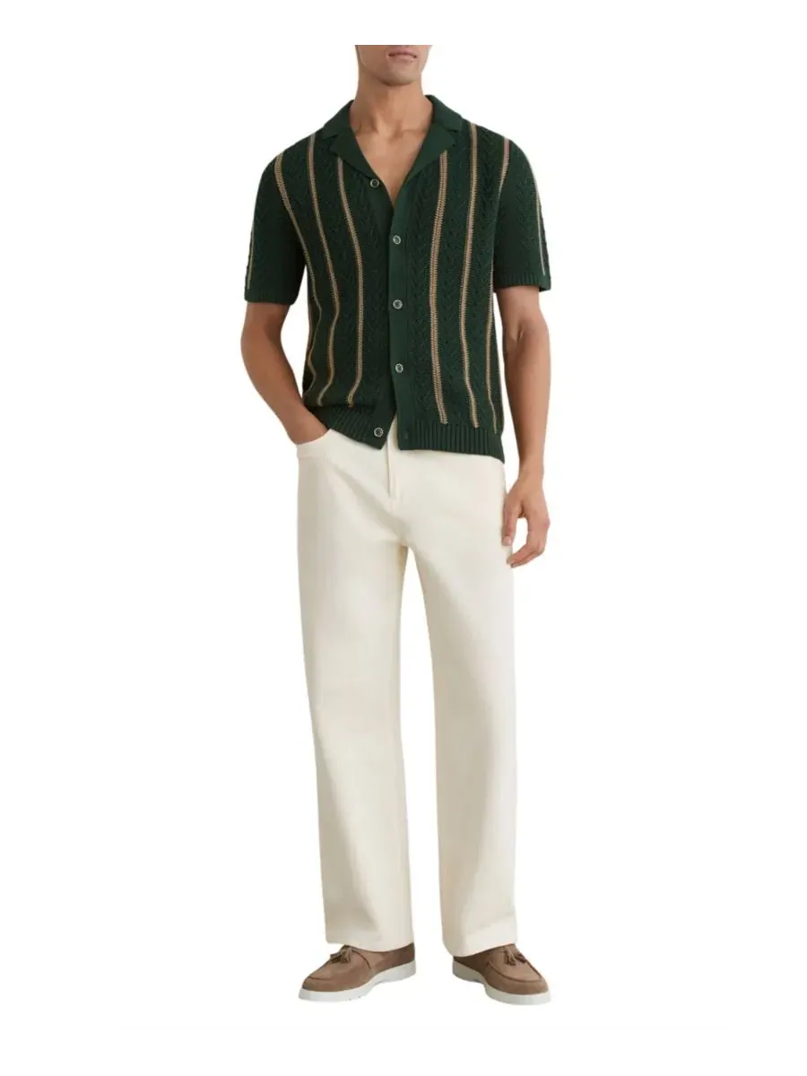 Мужская рубашка Ellingham Cuban Button Through Stitch Interest Stripe REISS — изображение 3 из 5, зеленый