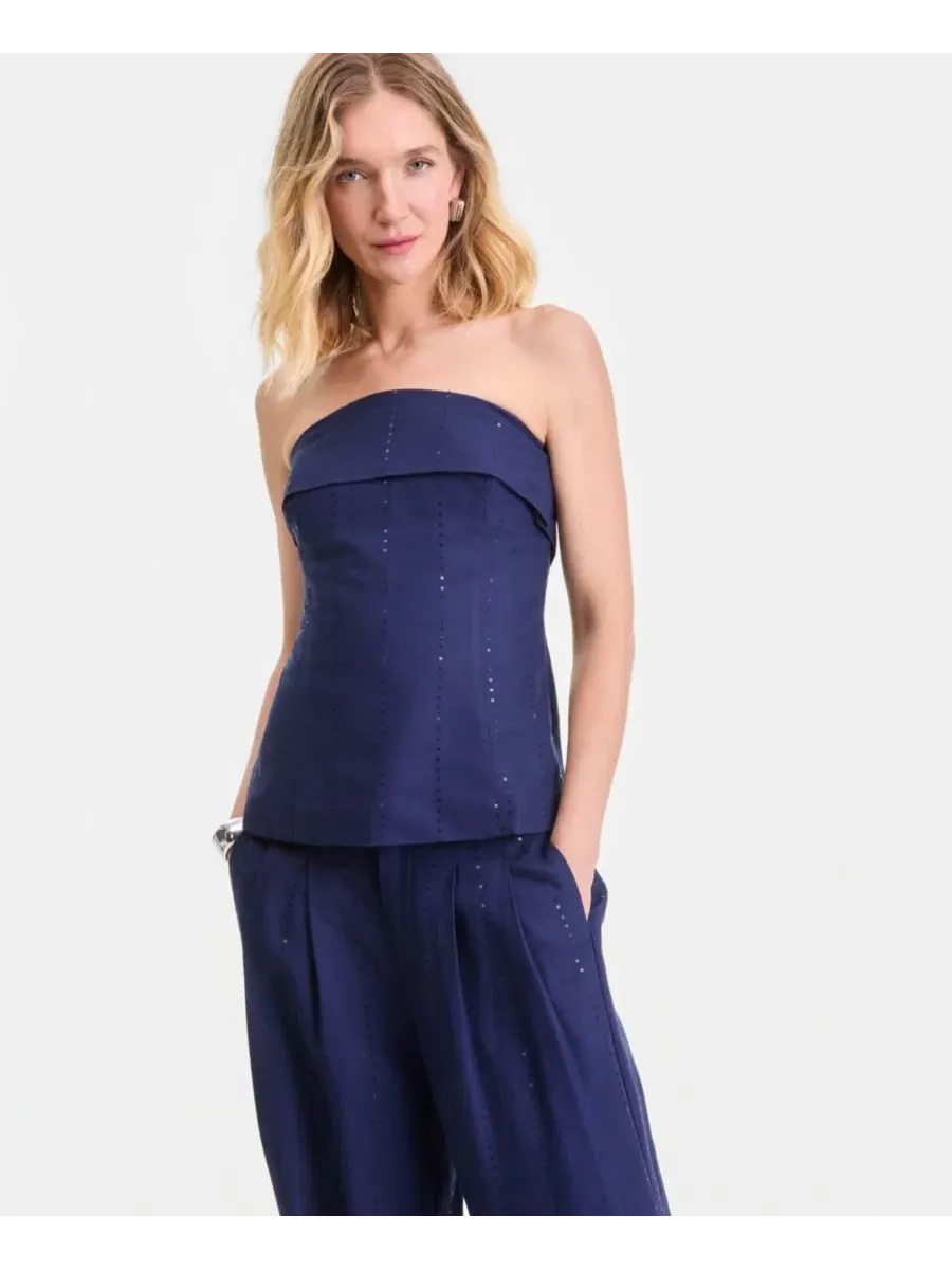 Топ без бретелек из смеси льна с блестящей полоской Sequin Pinstripe I.N.C. International Concepts — изображение 1 из 4