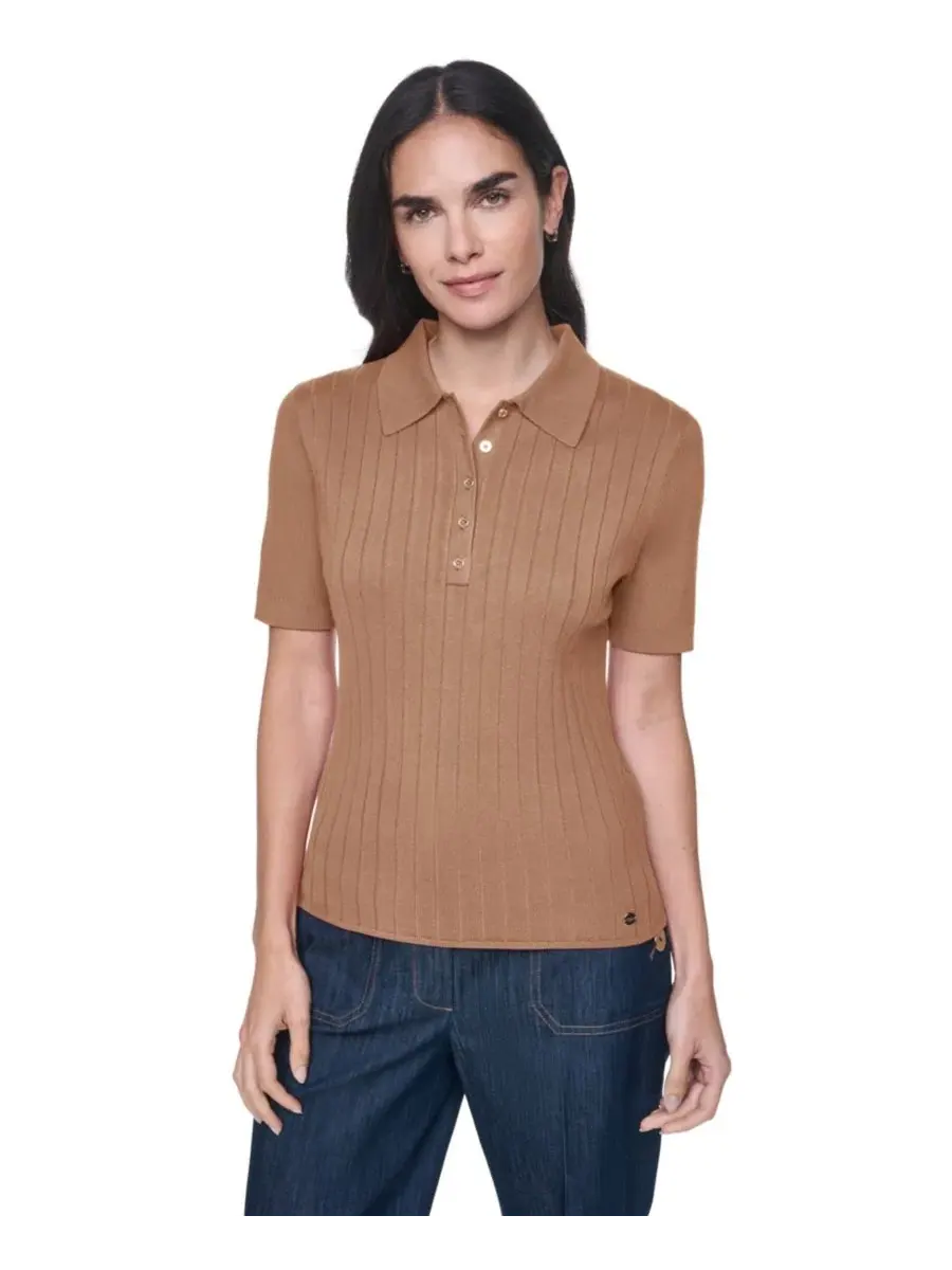 Женский джемпер-поло с коротким рукавом Tommy Hilfiger — изображение 1 из 6, коричневый
