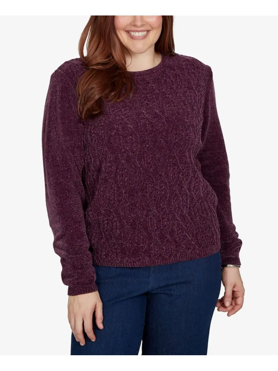 Свитер из футера с косами, модель Classic Cable Pullover Alfred Dunner — изображение 1 из 5, аметист