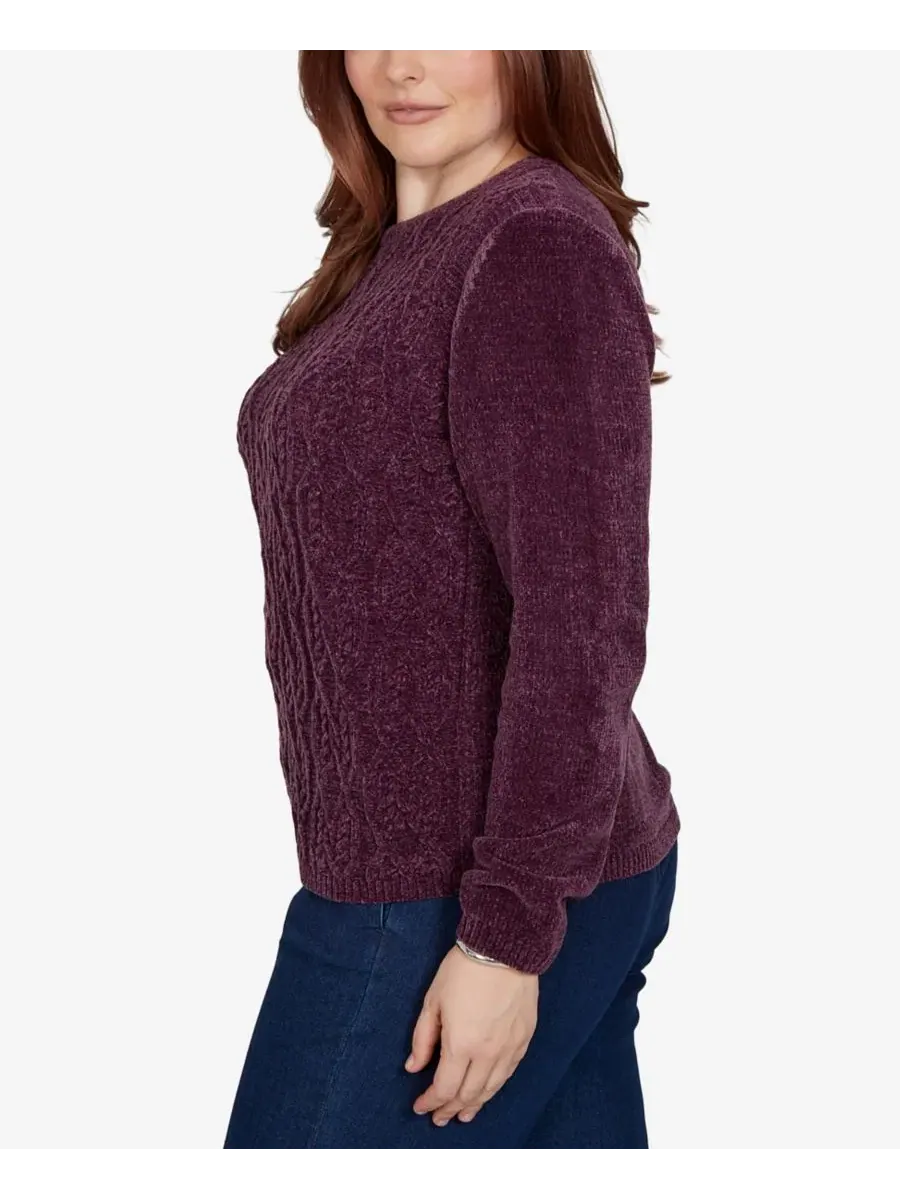 Свитер из футера с косами, модель Classic Cable Pullover Alfred Dunner — изображение 3 из 5, аметист