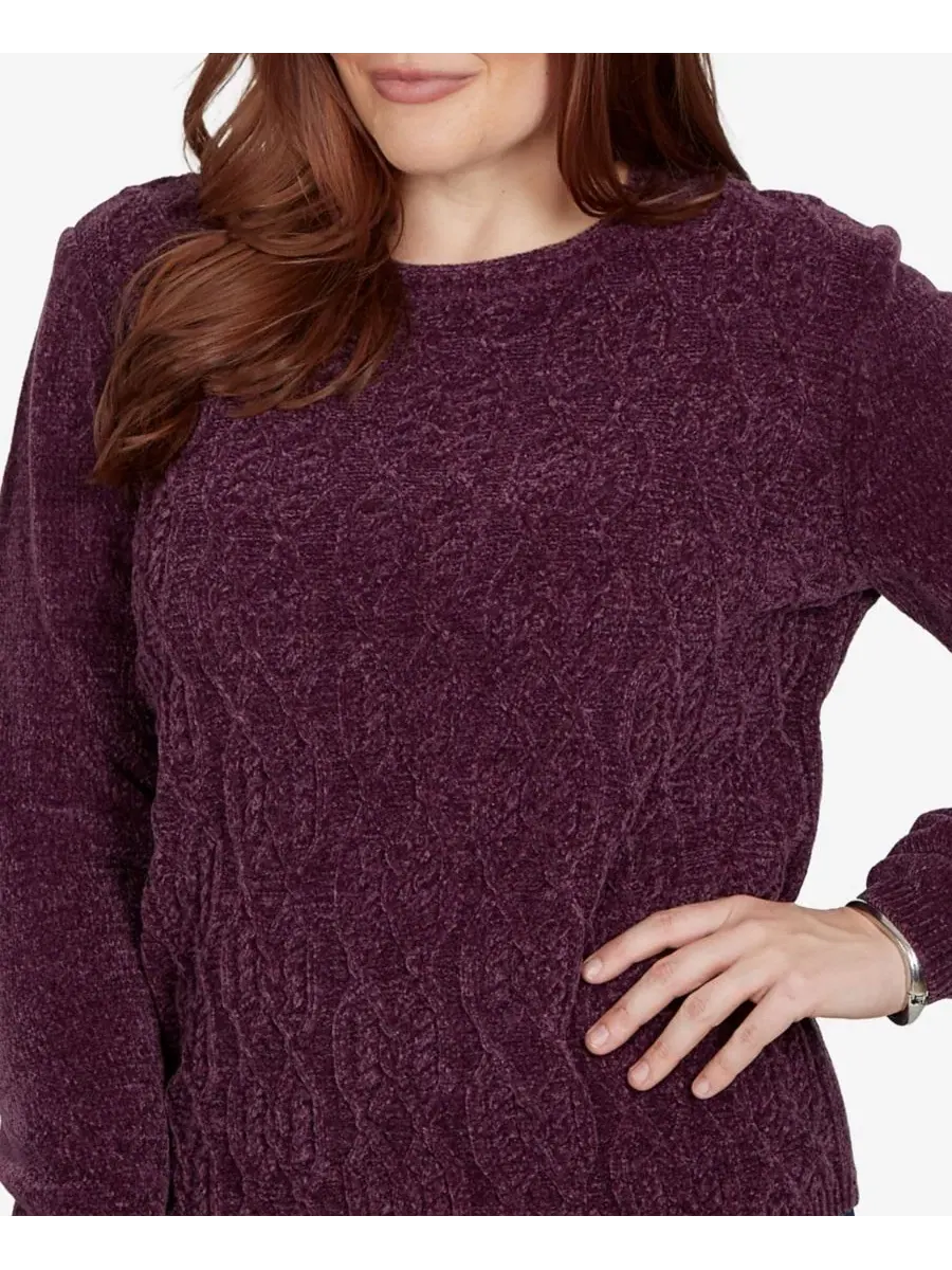 Свитер из футера с косами, модель Classic Cable Pullover Alfred Dunner — изображение 4 из 5, аметист