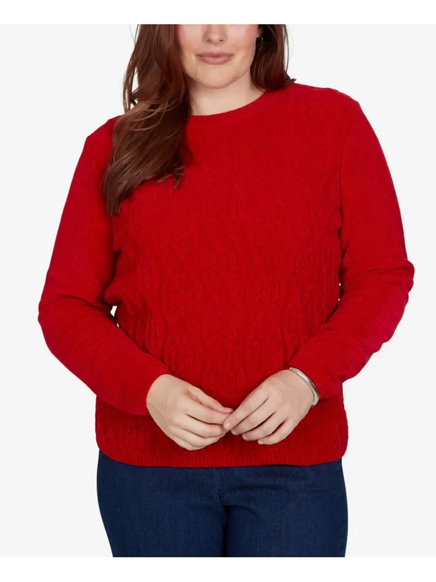 Свитер женский классический с косами из плюшевого футера, модель Classic Cable Pullover Alfred — изображение 1 из 5, красный
