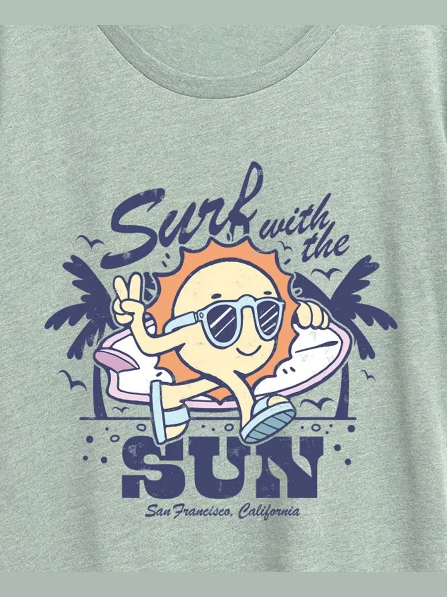 Футболка с коротким рукавом и принтом Instant Message Surf with the Sun Hybrid Apparel, Heather Sea — изображение 2 из 3