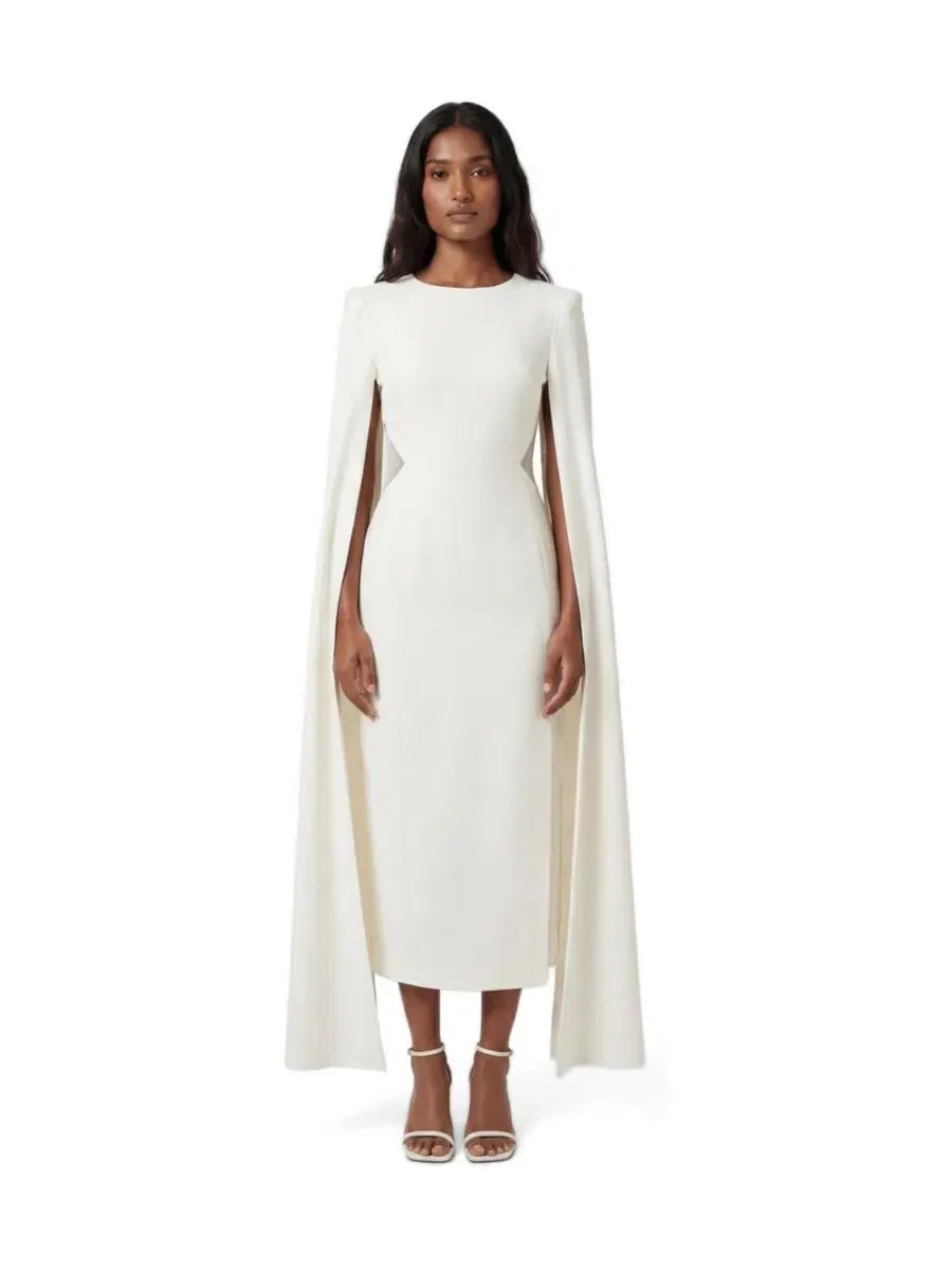 Платье миди с мысом из сетки Cape Mesh Midi Karen Millen — изображение 1 из 5, белый