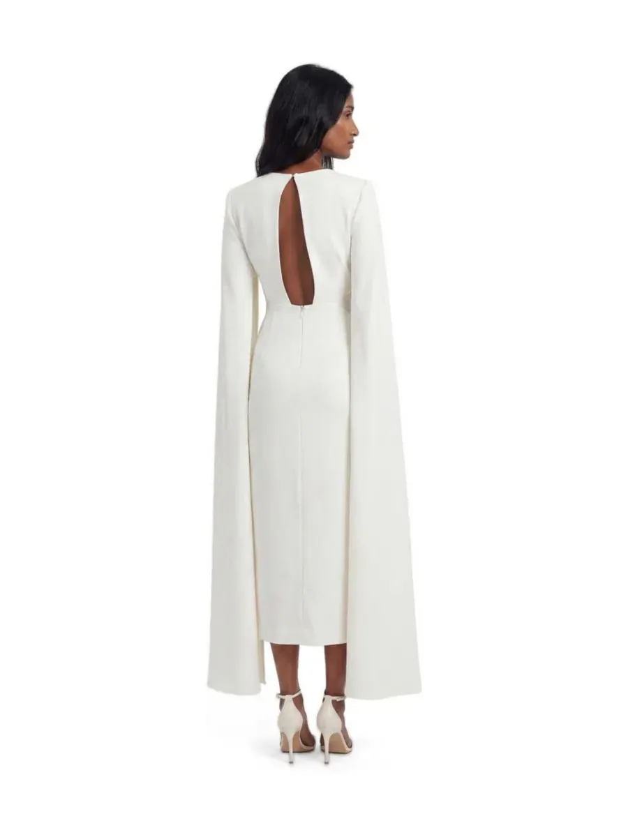 Платье миди с мысом из сетки Cape Mesh Midi Karen Millen — изображение 3 из 5, белый