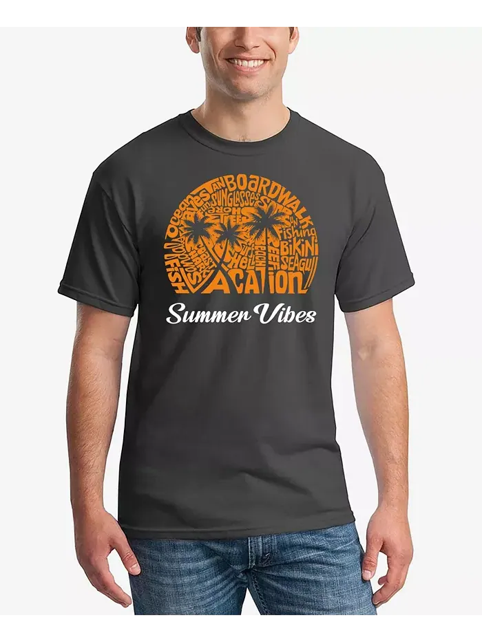 Мужская футболка с принтом Summer Vibes Word Art LA Pop Art — изображение 1 из 5, серый
