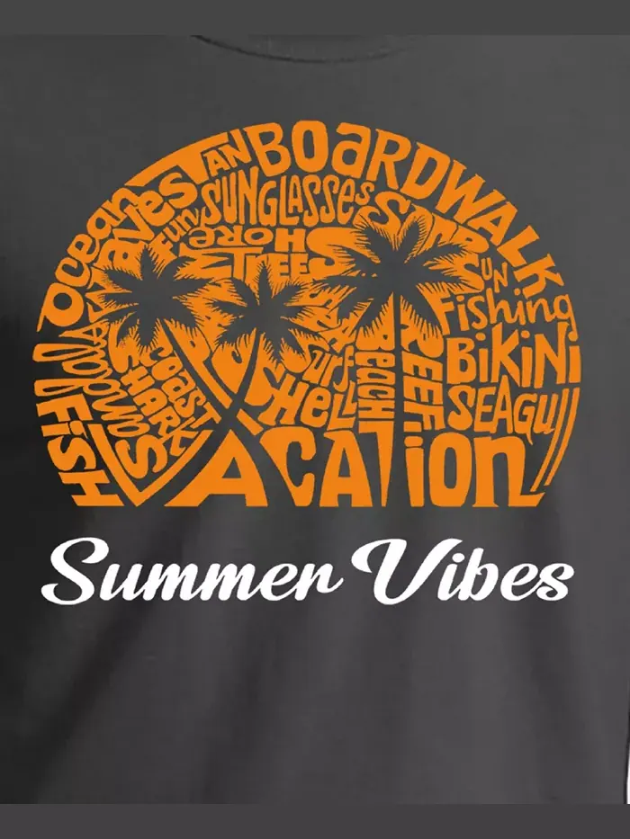 Мужская футболка с принтом Summer Vibes Word Art LA Pop Art — изображение 3 из 5, серый