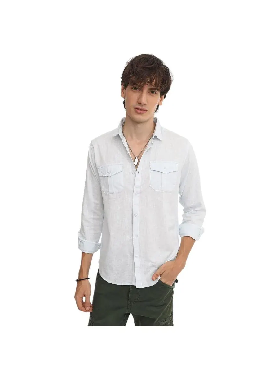Мужская рубашка с длинным рукавом Solid Utility Shirt Campus Sutra — изображение 1 из 7, синий