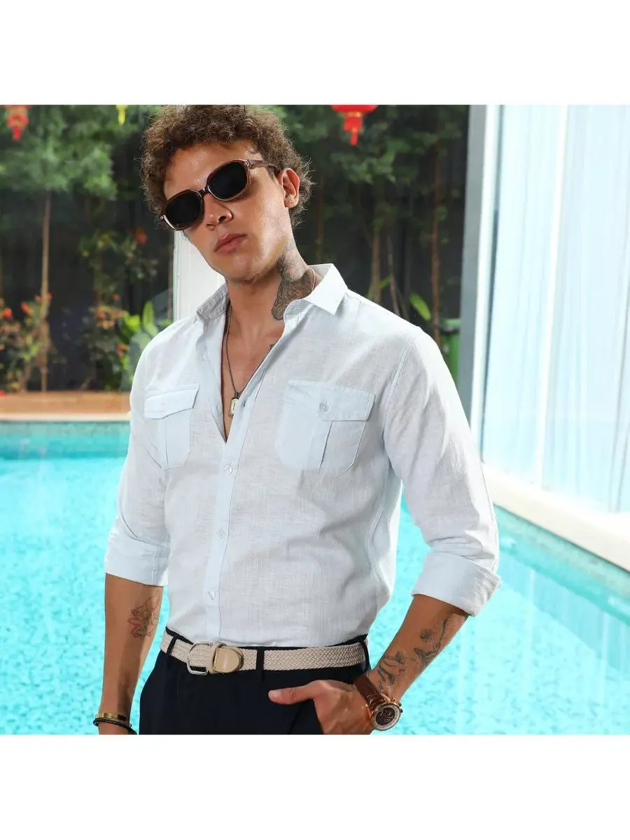 Мужская рубашка с длинным рукавом Solid Utility Shirt Campus Sutra — изображение 2 из 7, синий