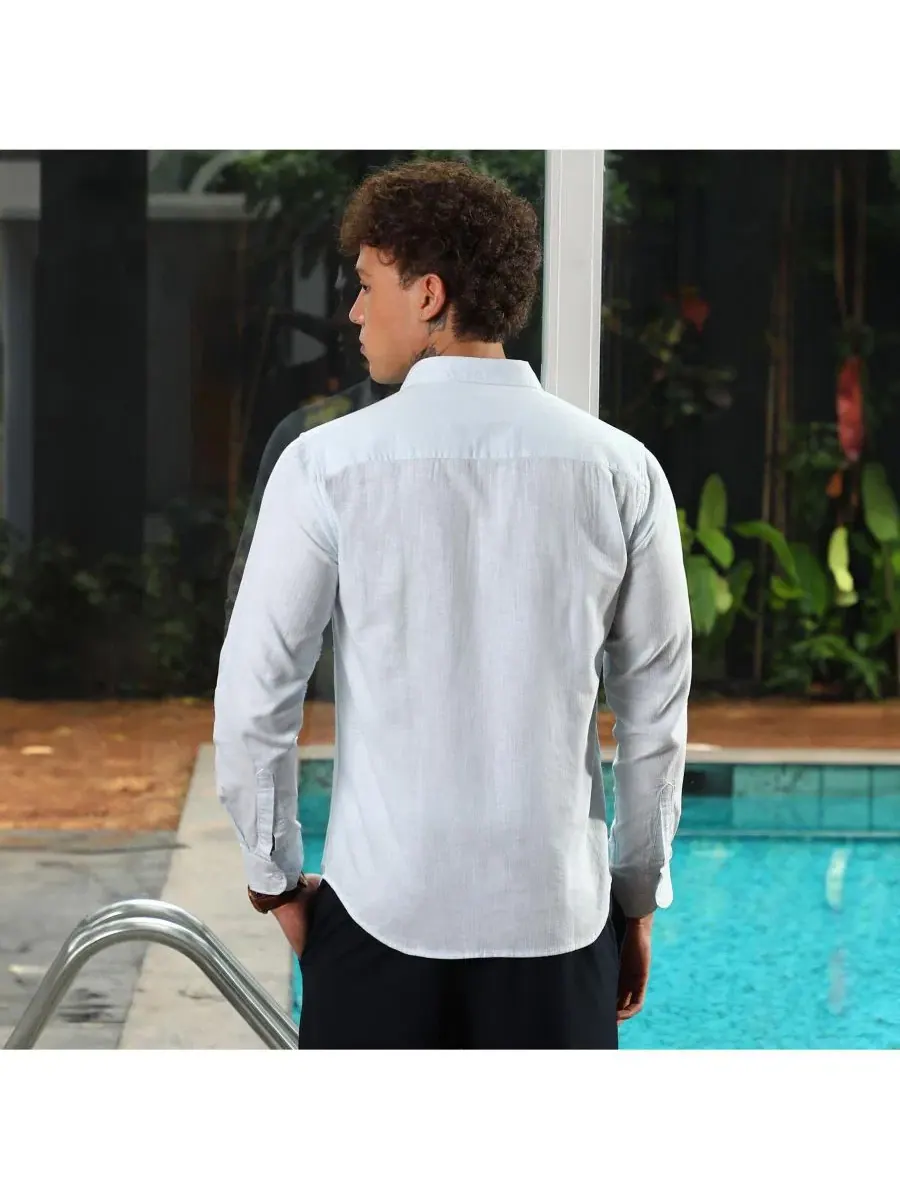 Мужская рубашка с длинным рукавом Solid Utility Shirt Campus Sutra — изображение 4 из 7, синий