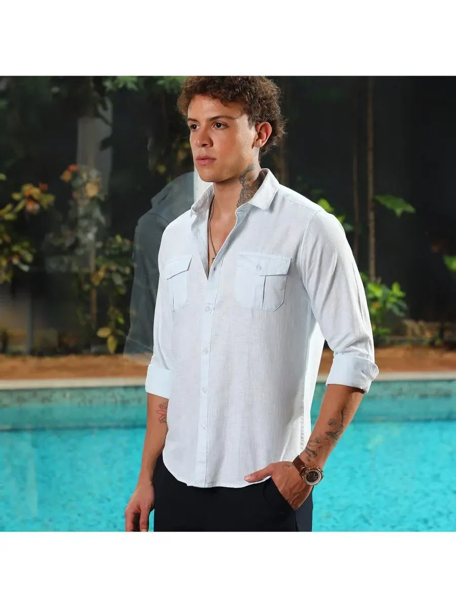 Мужская рубашка с длинным рукавом Solid Utility Shirt Campus Sutra — изображение 5 из 7, синий