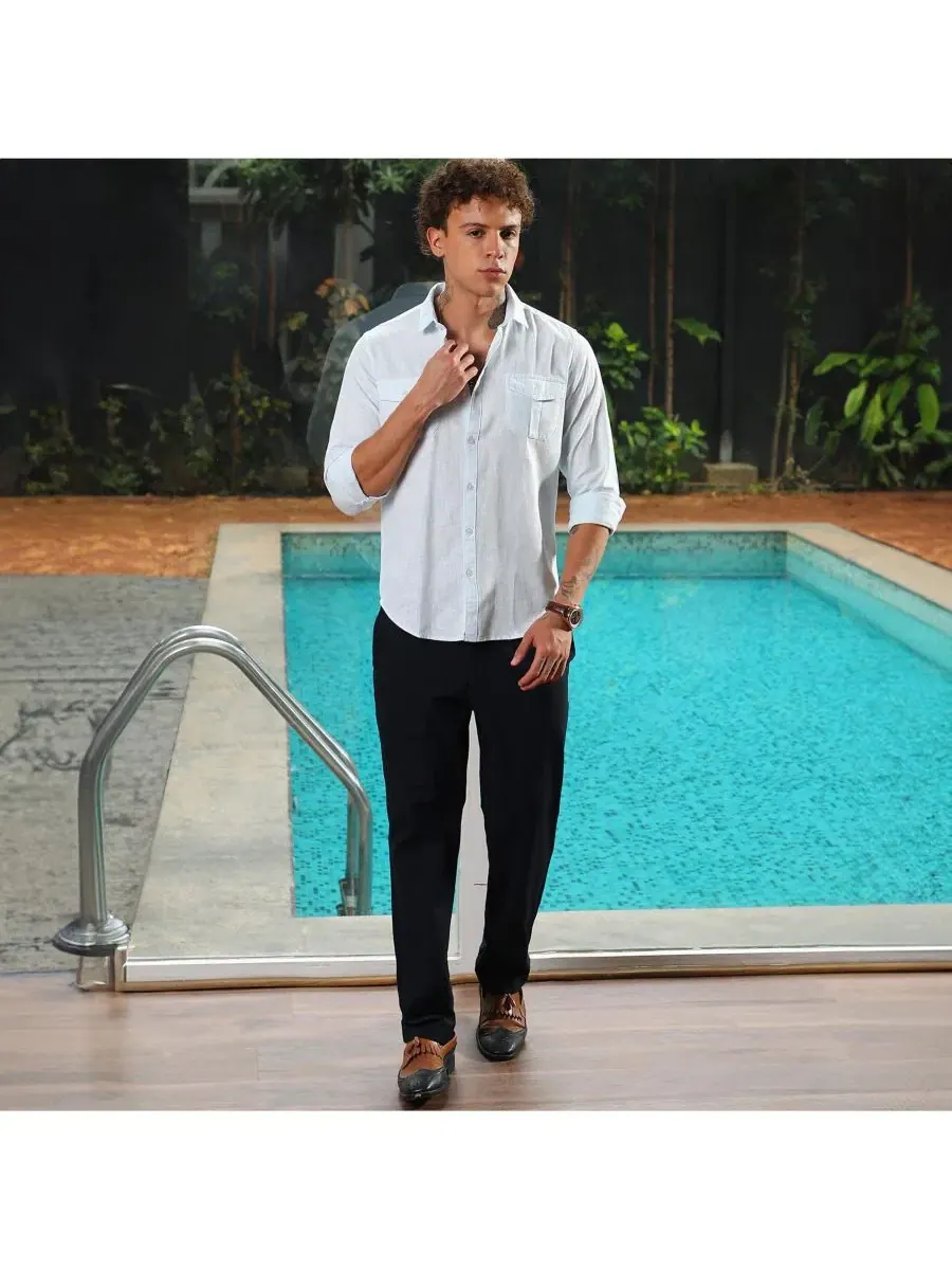 Мужская рубашка с длинным рукавом Solid Utility Shirt Campus Sutra — изображение 6 из 7, синий
