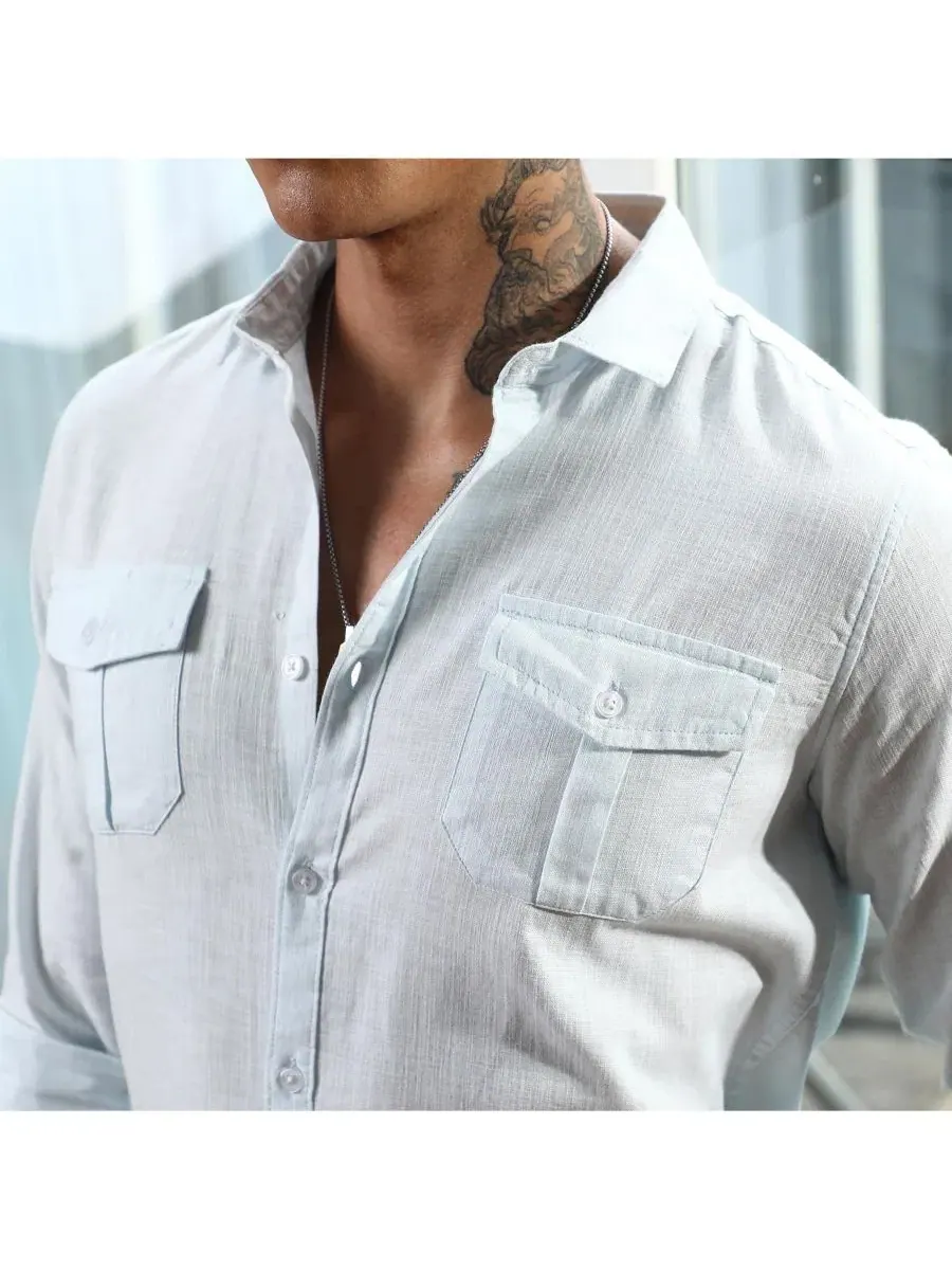 Мужская рубашка с длинным рукавом Solid Utility Shirt Campus Sutra — изображение 7 из 7, синий