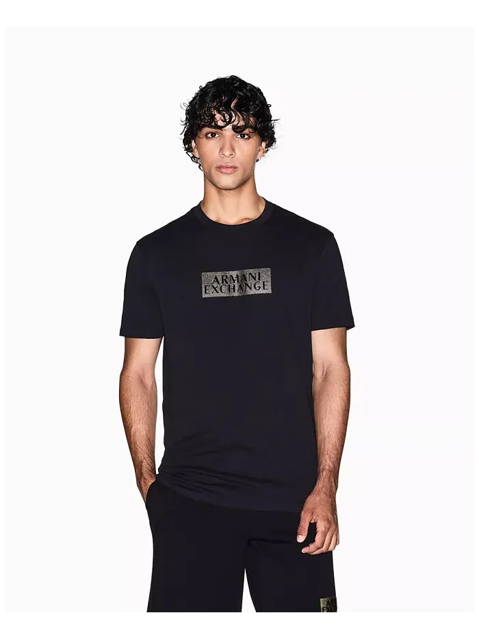 Мужская футболка с золотым логотипом и принтом A|X Armani Exchange — изображение 1 из 5, черный