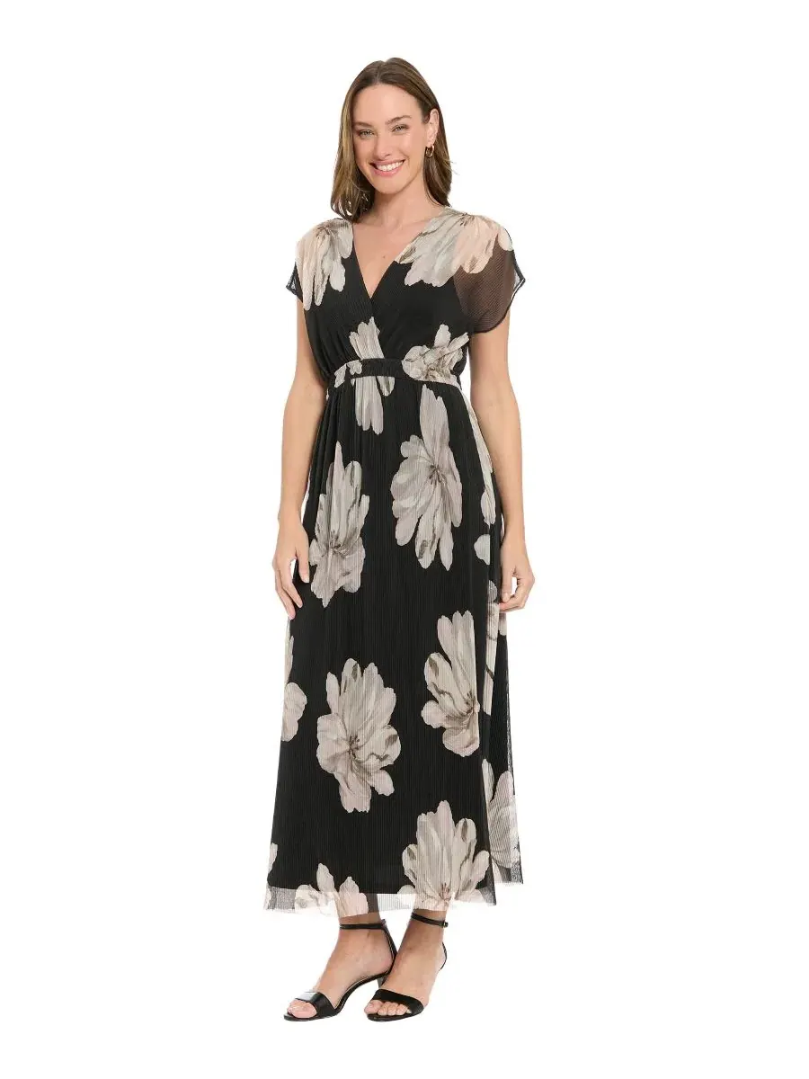 Платье-макси с запахом, с принтом, модель Petite Printed Surplice Neck Maxi Dress London Times — изображение 2 из 3, песочный