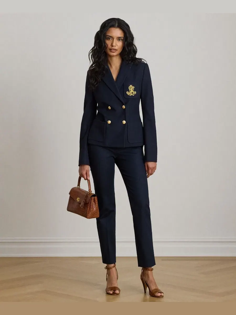 Брюки с завышенной талией и зауженным кроем Lauren Ralph Lauren — изображение 2 из 5, темно-синий