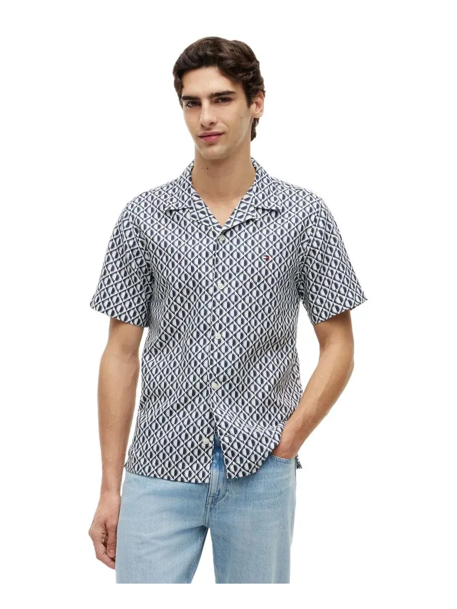 Мужская рубашка с коротким рукавом из льняной смеси с принтом Camp Collar Tommy Hilfiger
