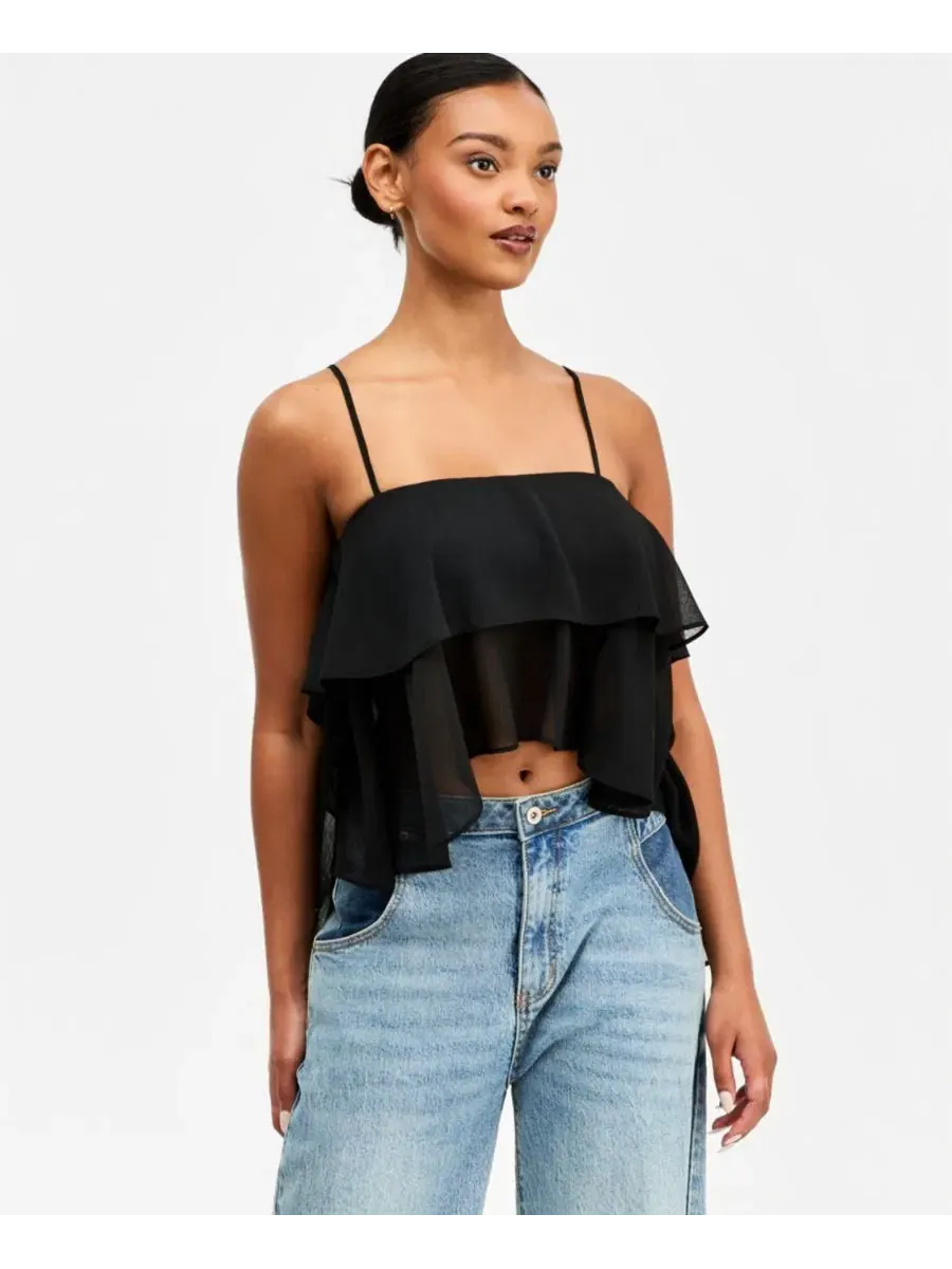 Топ из шифона с многоярусной асимметричной юбкой High-Low Hem Tiered Chiffon Tank Top Bar III