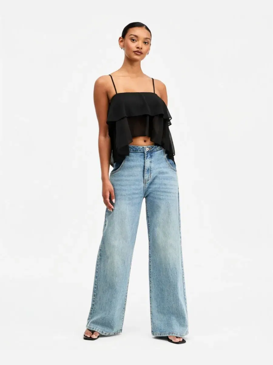 Топ из шифона с многоярусной асимметричной юбкой High-Low Hem Tiered Chiffon Tank Top Bar III — изображение 2 из 3, черный