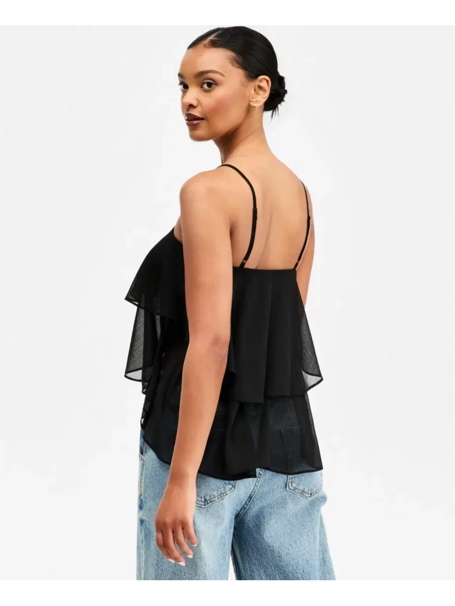 Топ из шифона с многоярусной асимметричной юбкой High-Low Hem Tiered Chiffon Tank Top Bar III — изображение 3 из 3, черный