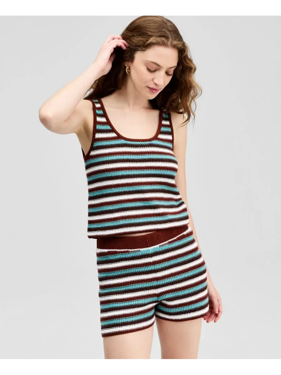 Топ без рукавов с полосатым трикотажем Petite Striped Sleeveless Sweater And Now This — изображение 1 из 4, коричневый
