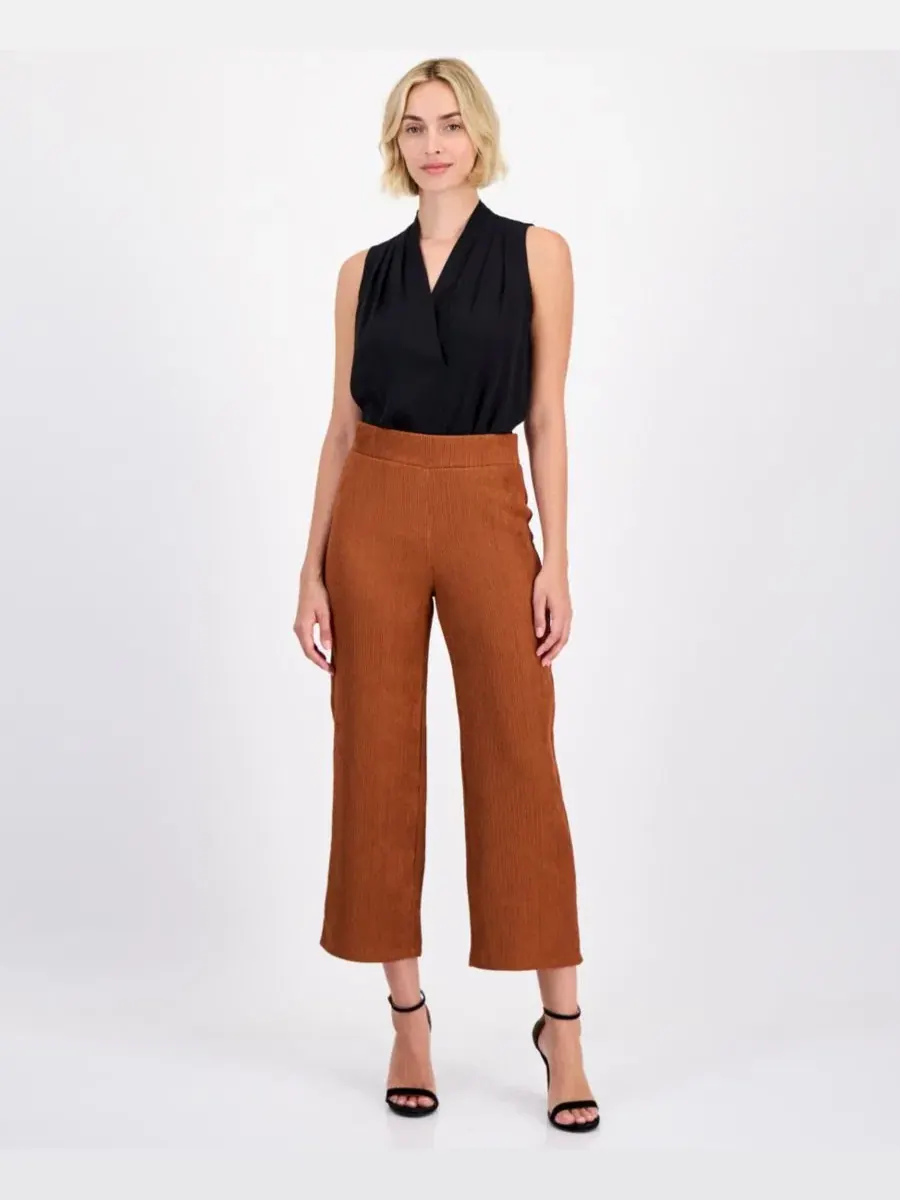 Брюки женские с защипами, широкие, с высокой посадкой Anne Klein, Cedar Spice — изображение 2 из 3
