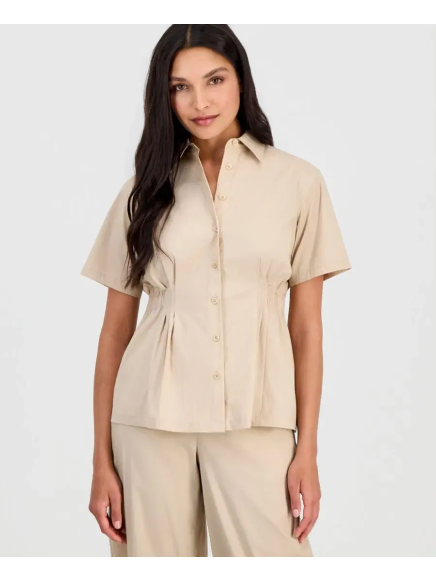 Женская рубашка с боковыми складками и коротким рукавом Anne Klein