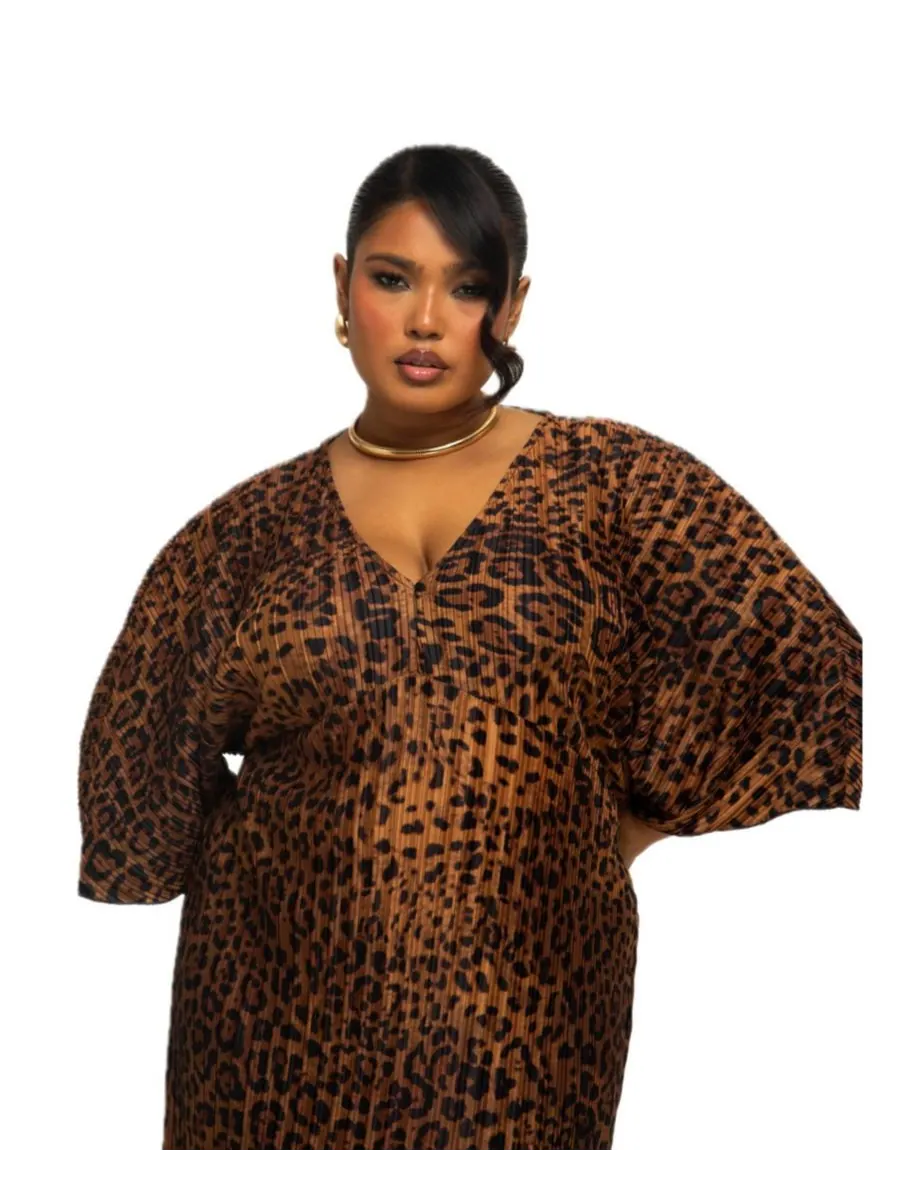 Женское миди-платье с леопардовым принтом FASHION-SZN CURVE — изображение 8 из 8, коричневый